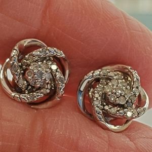 Diamond Pave Sterling Silver Love Knot Earrings